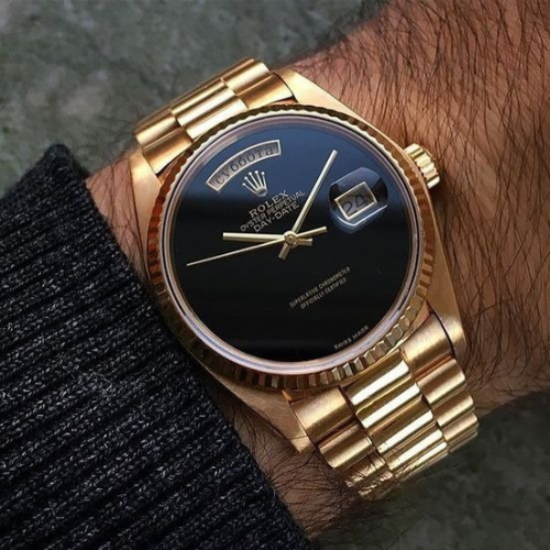 Rolex Yellow Gold Onyx Day-Date Watch