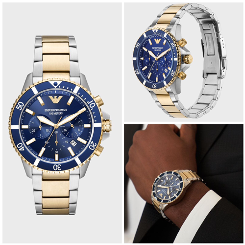 Emporio Armani Chronograph Two Tone Mens Watch